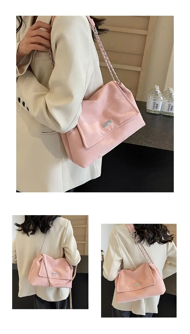 Pink Faux Leather Chain Shoulder Bag for Women — feature 6