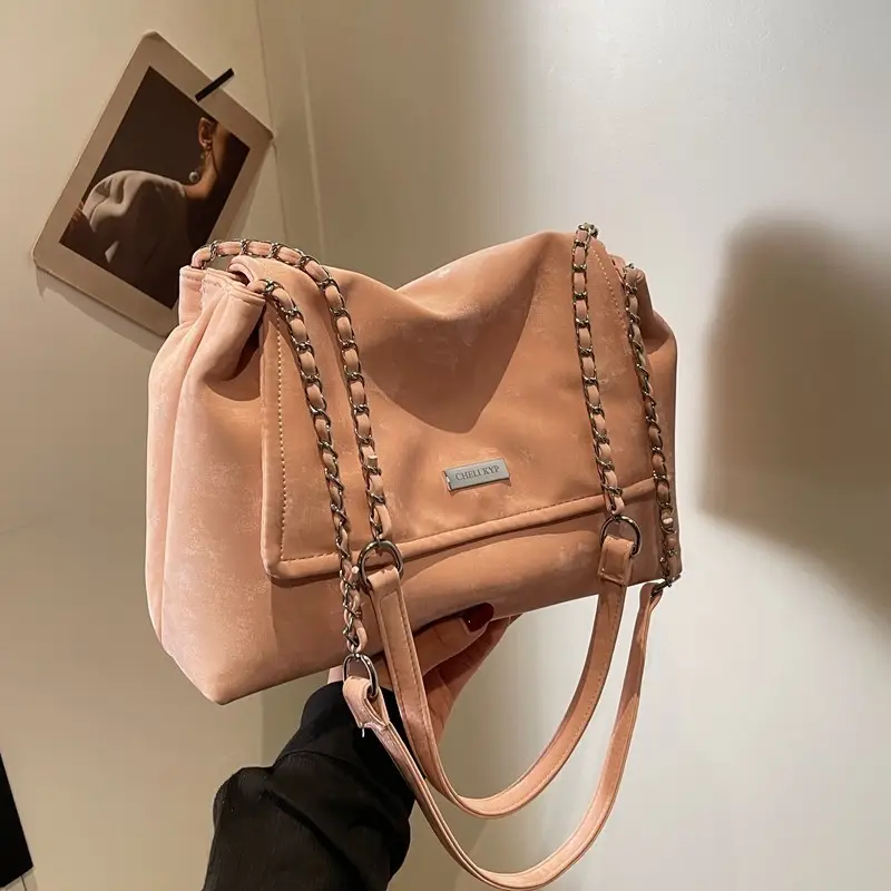 Pink Faux Leather Chain Shoulder Bag for Women - Image 4