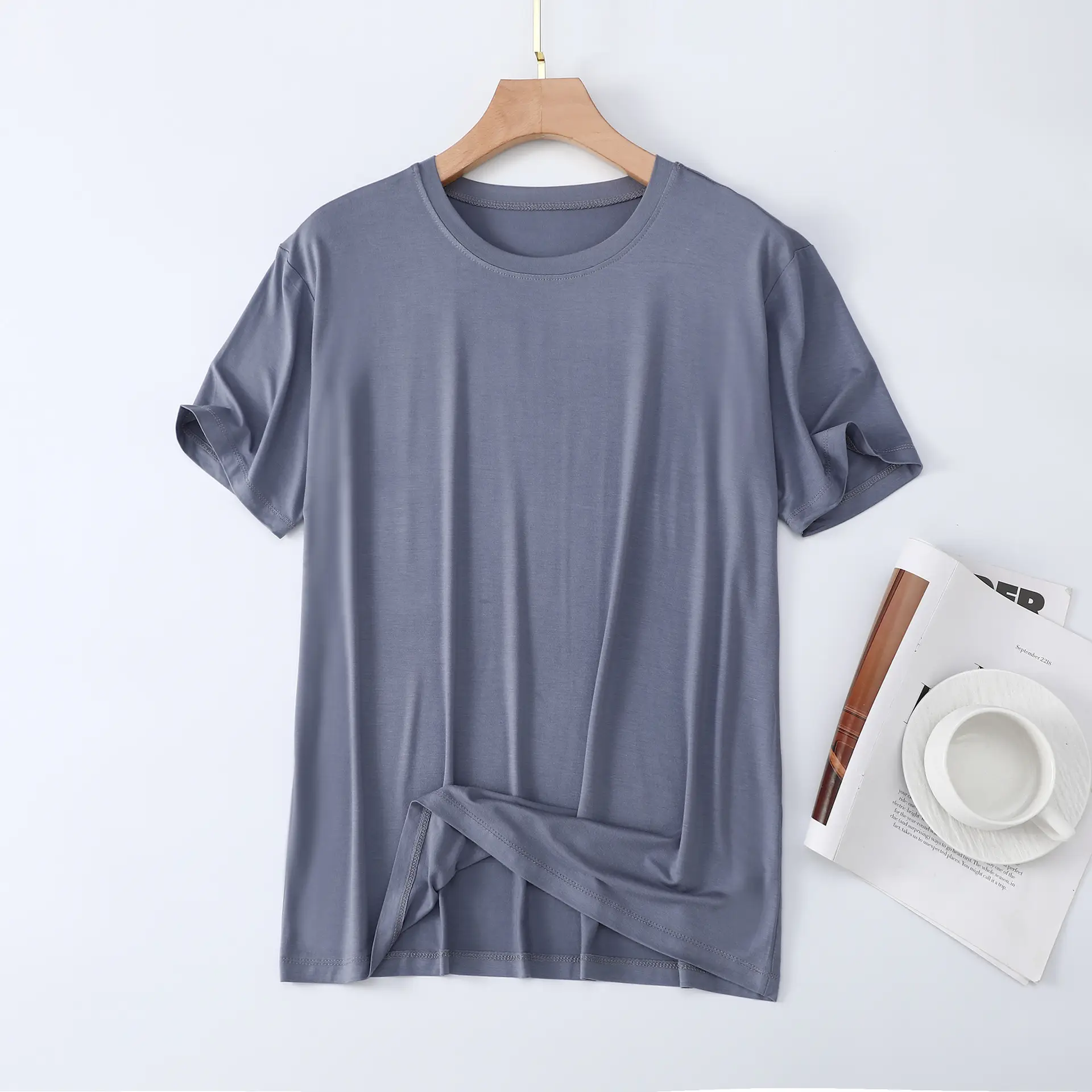 Men's short-sleeved T-shirt modal round neck loose casual home summer thin slim fit high elastic plus size half sleeve