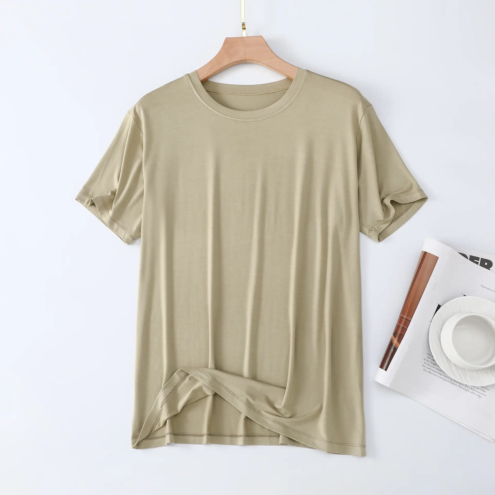 Men's short-sleeved T-shirt modal round neck loose casual home summer thin slim fit high elastic plus size half sleeve