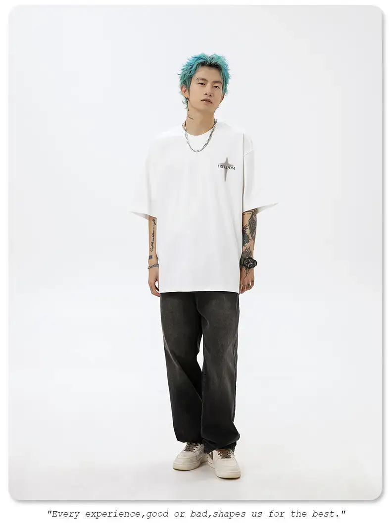 Korean Lu Men's Black Star Printed T-Shirt — feature 18