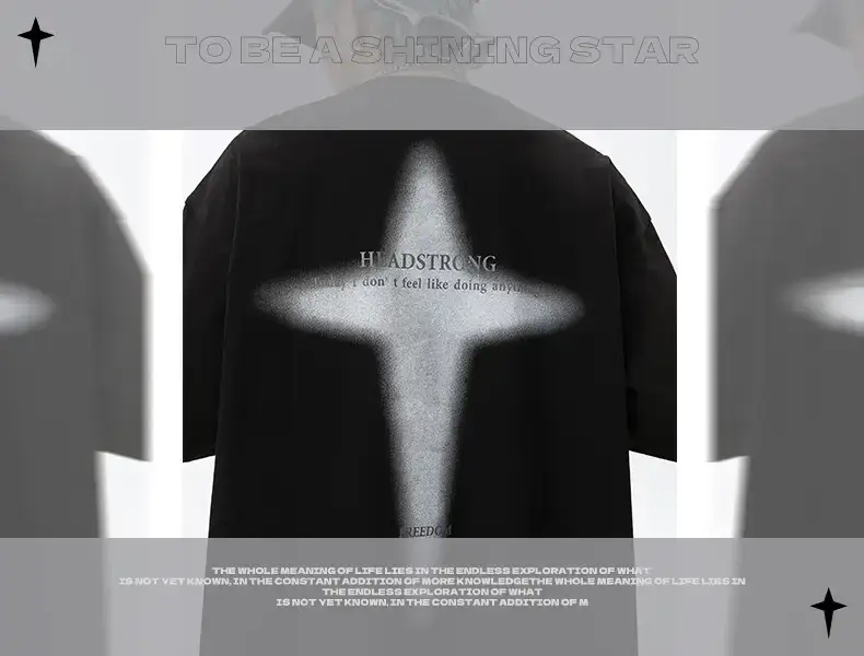 Korean Lu Men's Black Star Printed T-Shirt — feature 5