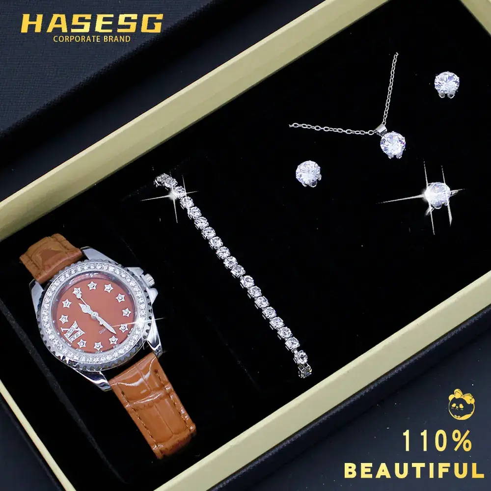 Women's Red Crystal Watch Set with Red Leather Strap - Image 10