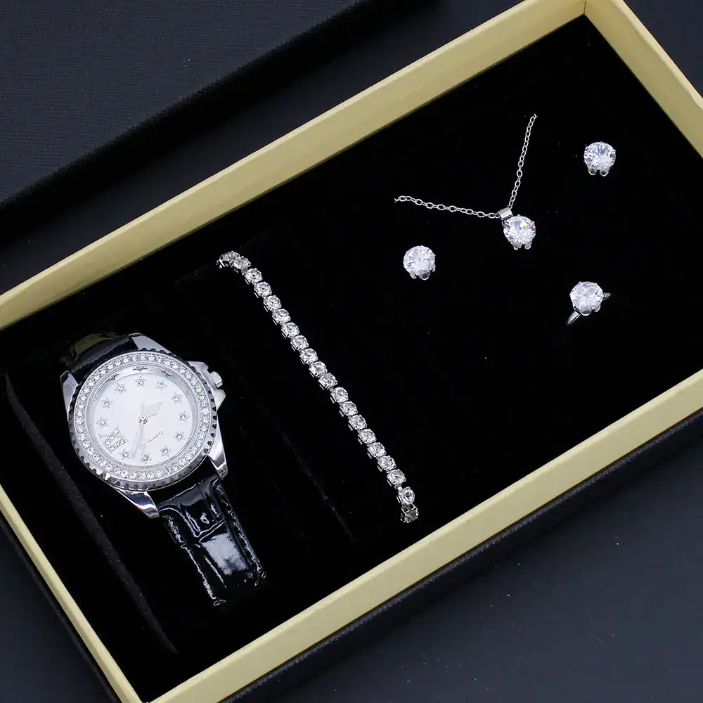 Women's Red Crystal Watch Set with Red Leather Strap - Image 3