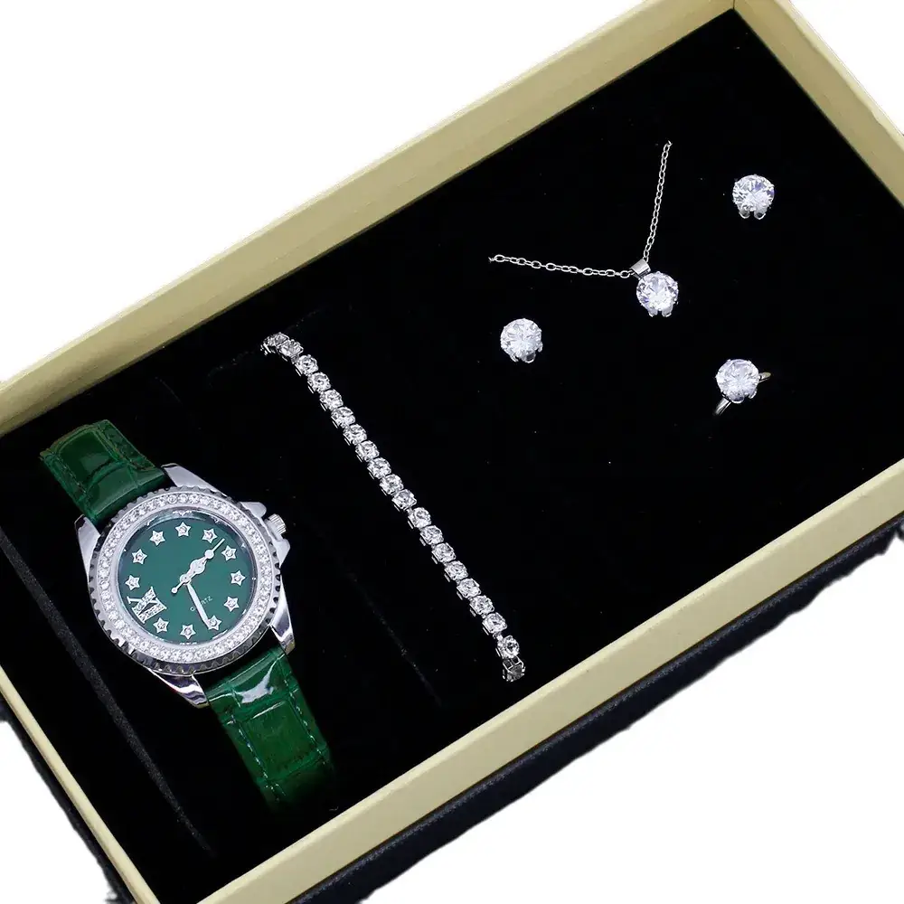 Women's Red Crystal Watch Set with Red Leather Strap - Image 12