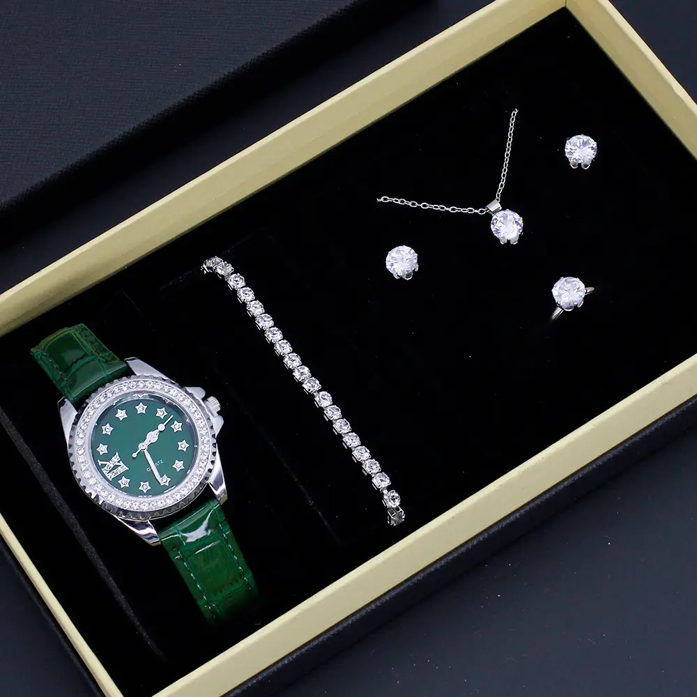 Women's Red Crystal Watch Set with Red Leather Strap — feature 3