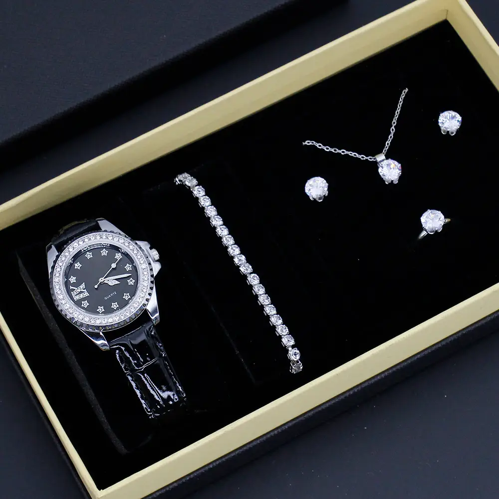 Women's Red Crystal Watch Set with Red Leather Strap — feature 6