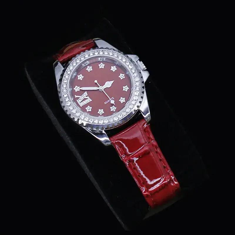 Women's Red Crystal Watch Set with Red Leather Strap - Image 6