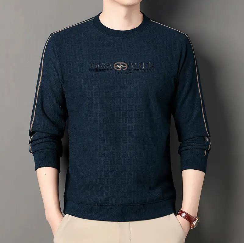 Men Navy Printed Sweatshirt Round Neck Striped - Image 8