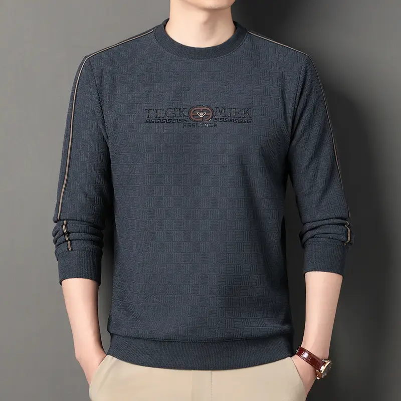 Men Navy Printed Sweatshirt Round Neck Striped - Image 2