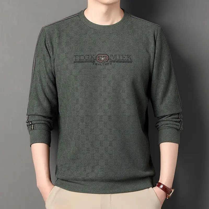 Men Navy Printed Sweatshirt Round Neck Striped - Image 3