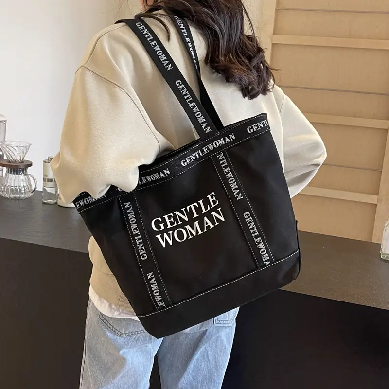 Canvas Printed Letter Shoulder Bag Large Capacity Yellow - Image 6