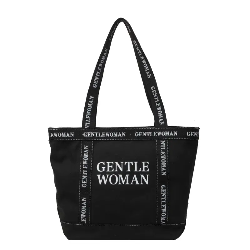 Canvas Printed Letter Shoulder Bag Large Capacity Yellow - Image 9