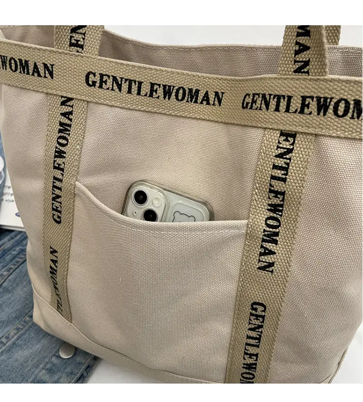 Canvas Printed Letter Shoulder Bag Large Capacity Yellow — feature 40
