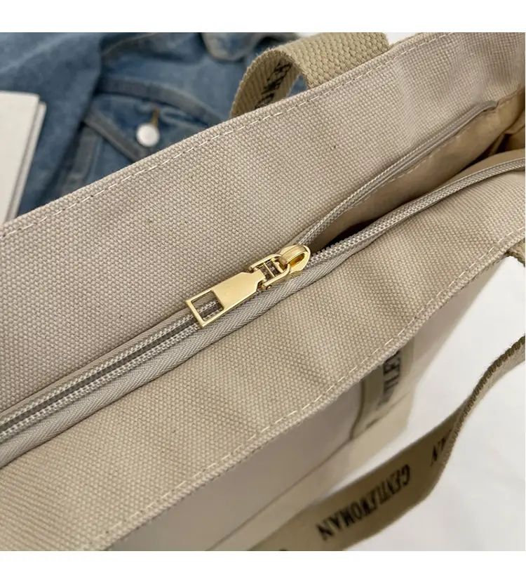 Canvas Printed Letter Shoulder Bag Large Capacity Yellow — feature 41