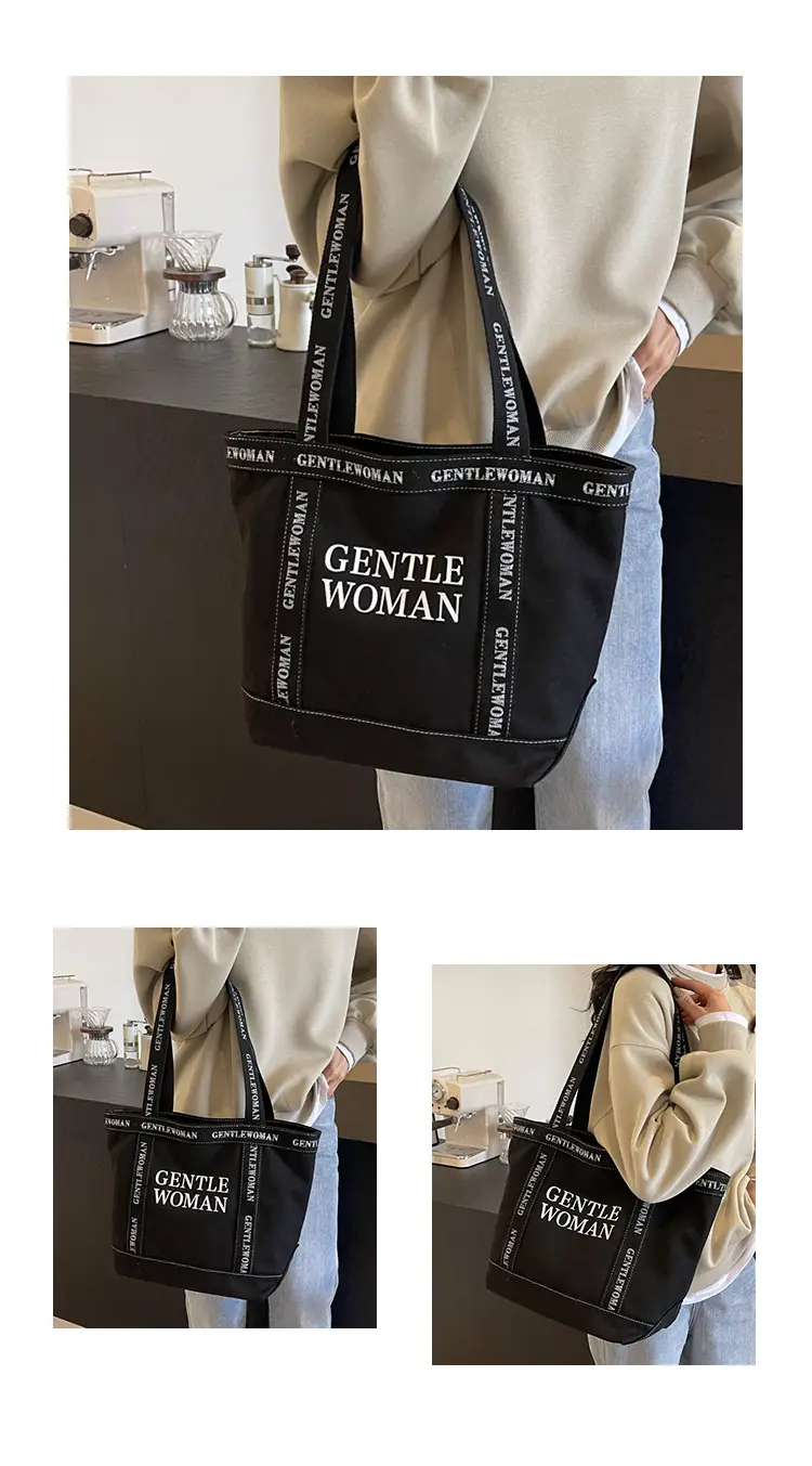Canvas Printed Letter Shoulder Bag Large Capacity Yellow — feature 42