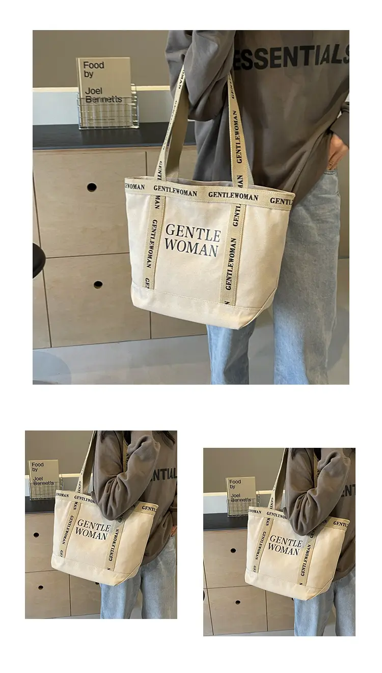 Canvas Printed Letter Shoulder Bag Large Capacity Yellow — feature 43
