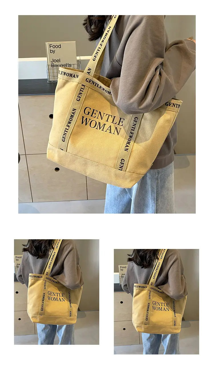 Canvas Printed Letter Shoulder Bag Large Capacity Yellow — feature 44