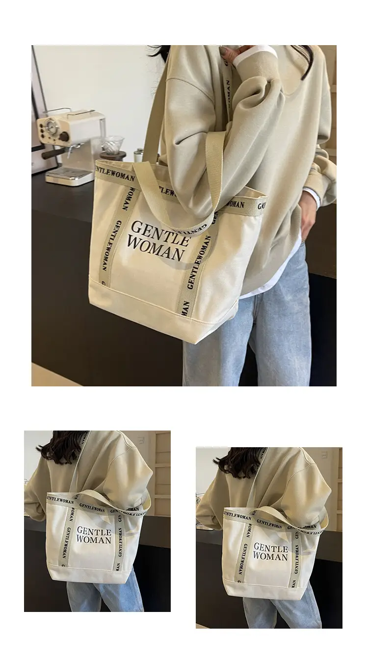 Canvas Printed Letter Shoulder Bag Large Capacity Yellow — feature 45