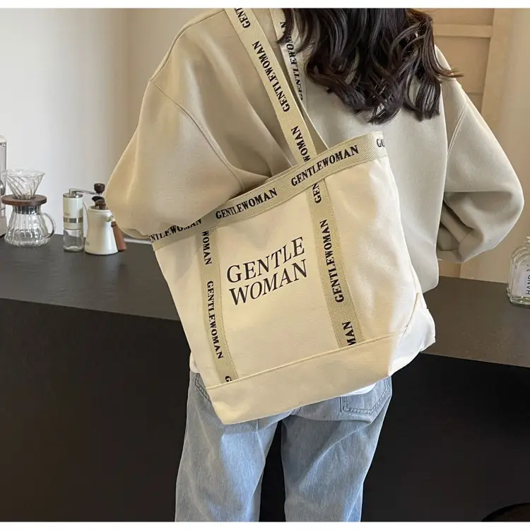 Canvas Printed Letter Shoulder Bag Large Capacity Yellow — feature 50