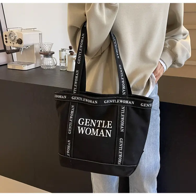 Canvas Printed Letter Shoulder Bag Large Capacity Yellow — feature 52