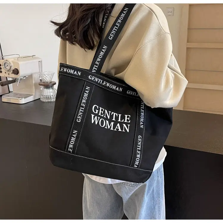 Canvas Printed Letter Shoulder Bag Large Capacity Yellow — feature 54