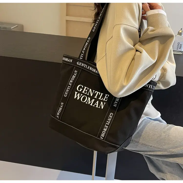 Canvas Printed Letter Shoulder Bag Large Capacity Yellow — feature 55