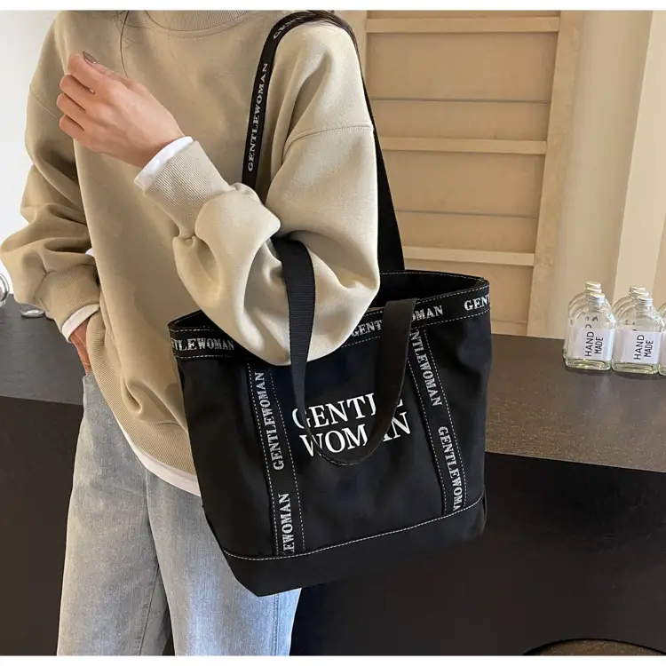 Canvas Printed Letter Shoulder Bag Large Capacity Yellow — feature 57