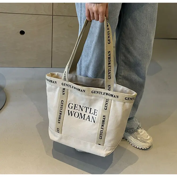 Canvas Printed Letter Shoulder Bag Large Capacity Yellow — feature 58