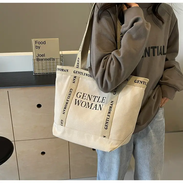 Canvas Printed Letter Shoulder Bag Large Capacity Yellow — feature 59