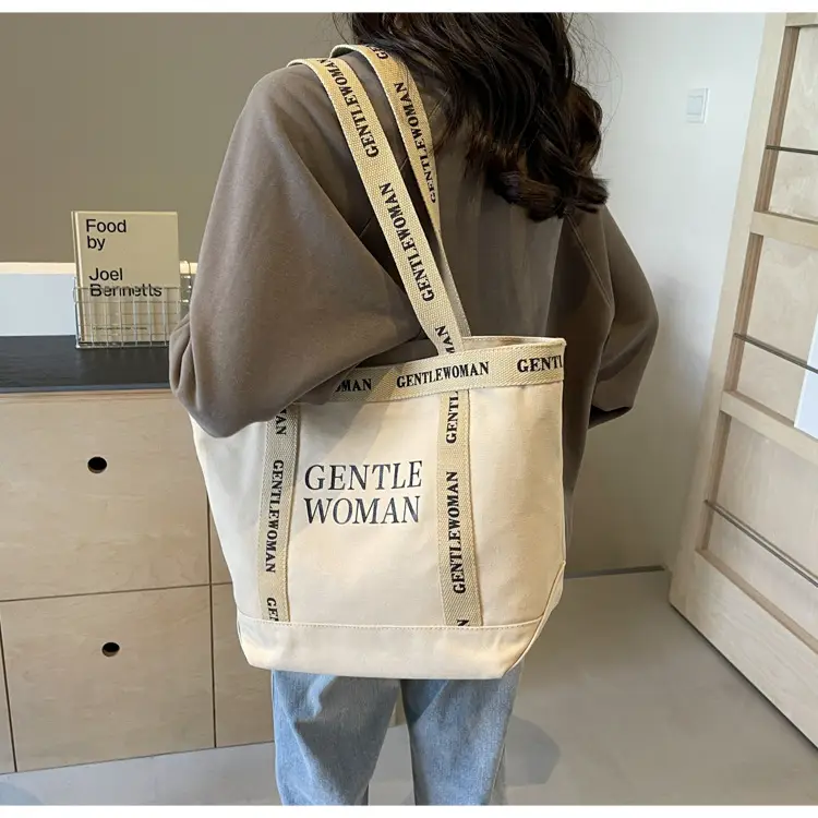 Canvas Printed Letter Shoulder Bag Large Capacity Yellow — feature 60