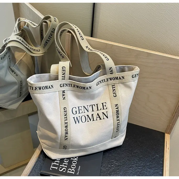 Canvas Printed Letter Shoulder Bag Large Capacity Yellow — feature 63