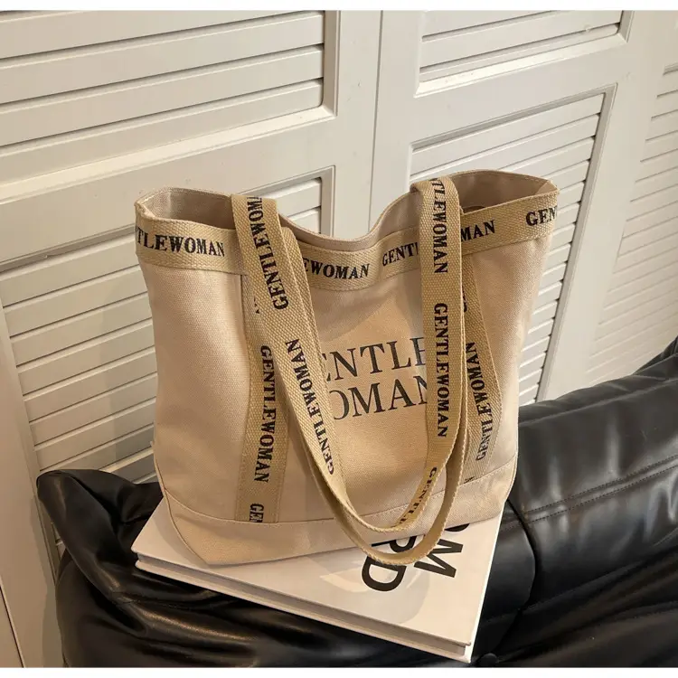 Canvas Printed Letter Shoulder Bag Large Capacity Yellow — feature 65