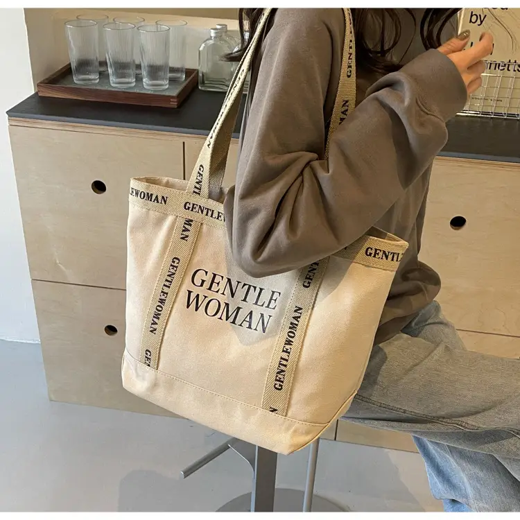 Canvas Printed Letter Shoulder Bag Large Capacity Yellow — feature 66