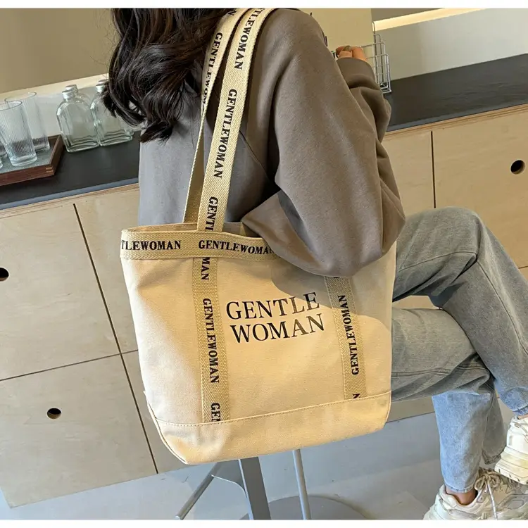 Canvas Printed Letter Shoulder Bag Large Capacity Yellow — feature 67