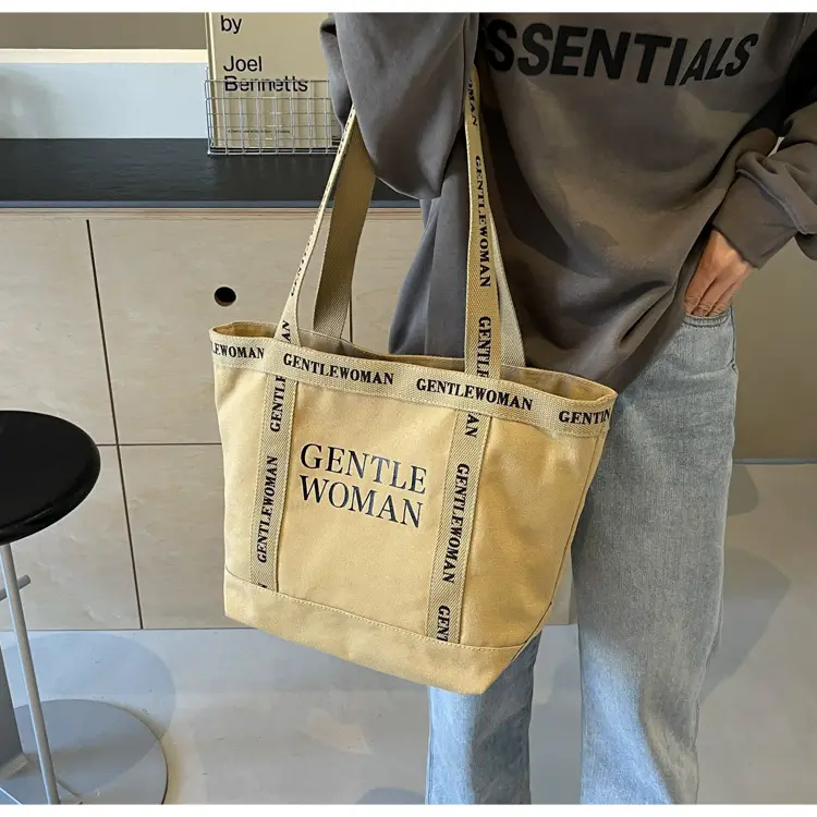Canvas Printed Letter Shoulder Bag Large Capacity Yellow — feature 70
