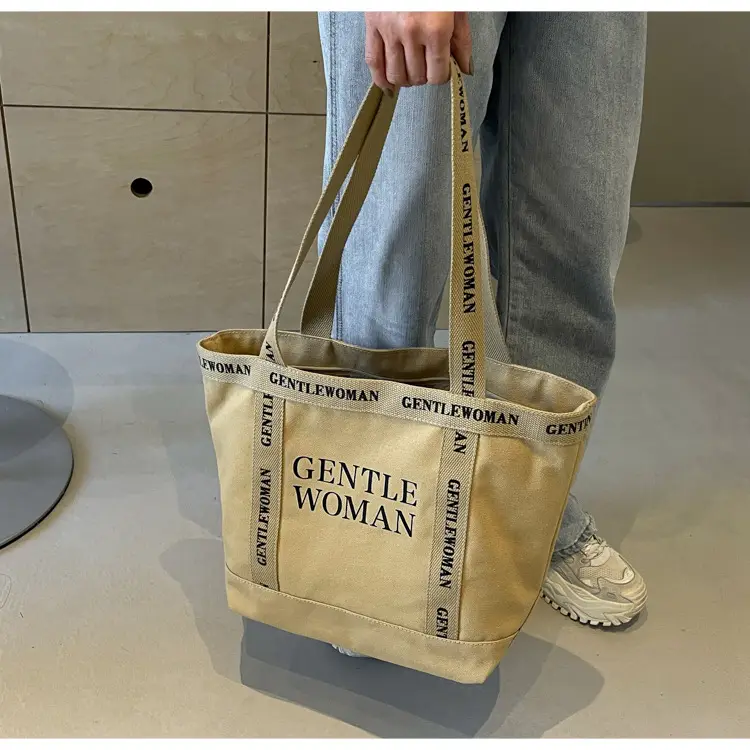Canvas Printed Letter Shoulder Bag Large Capacity Yellow — feature 71