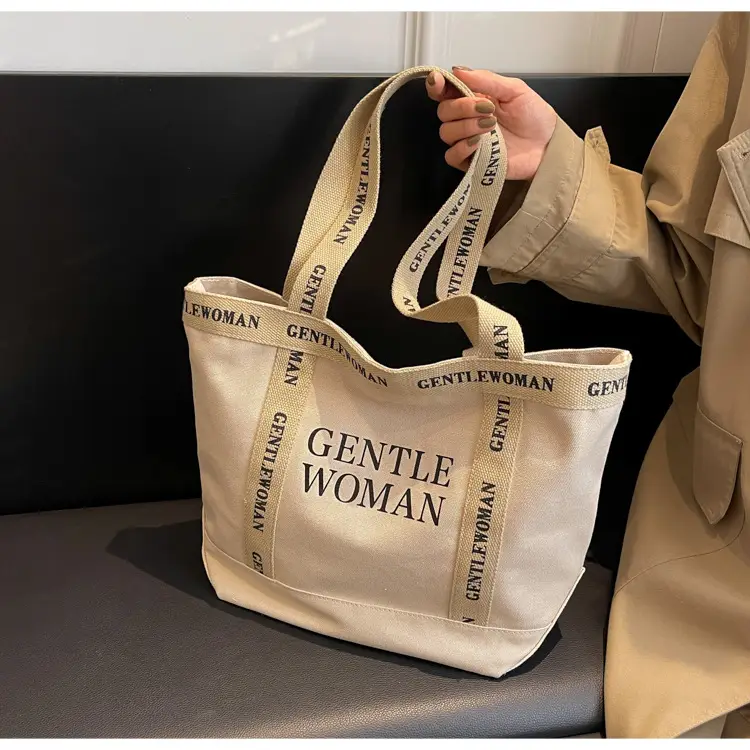 Canvas Printed Letter Shoulder Bag Large Capacity Yellow — feature 75