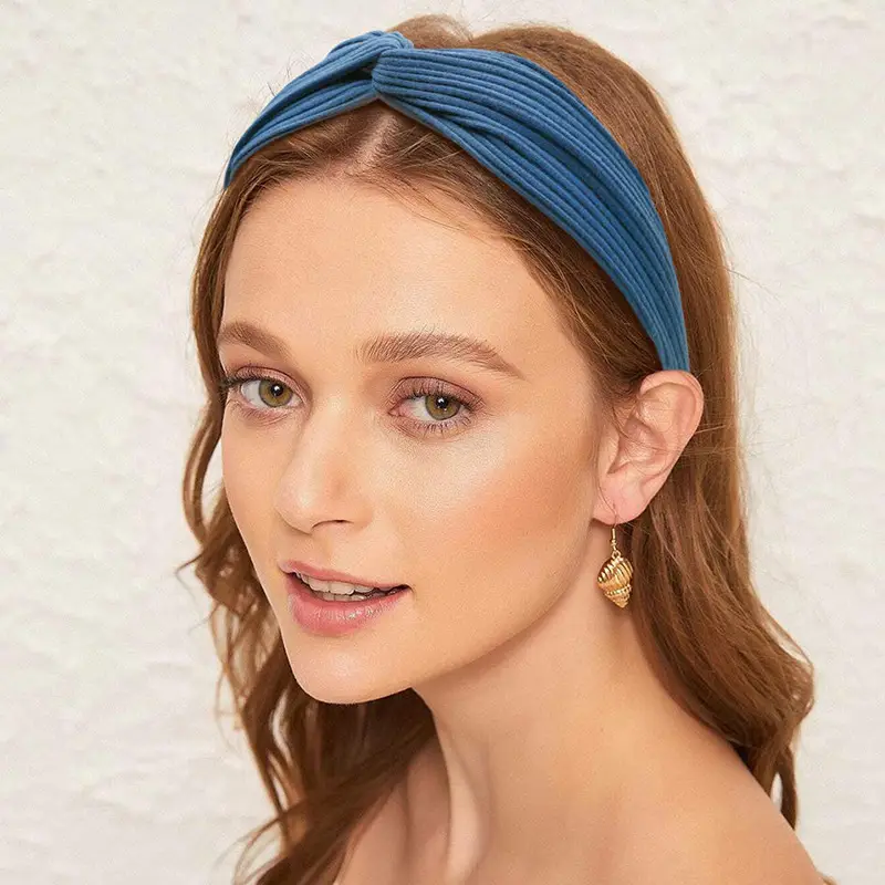 Women's Dark Blue Knitted Bow Headband - Image 12