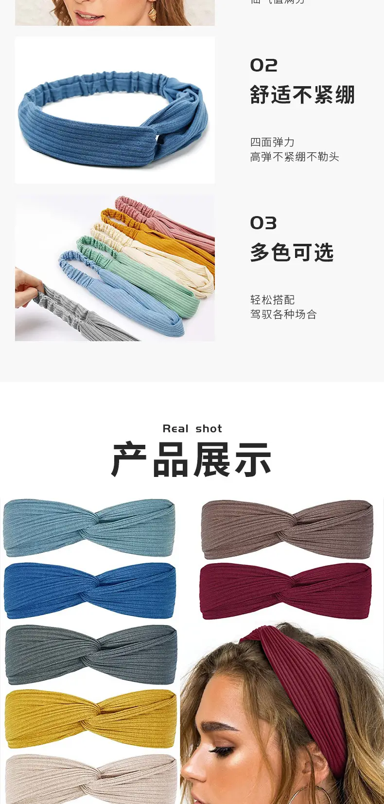 Women's Dark Blue Knitted Bow Headband — feature 5