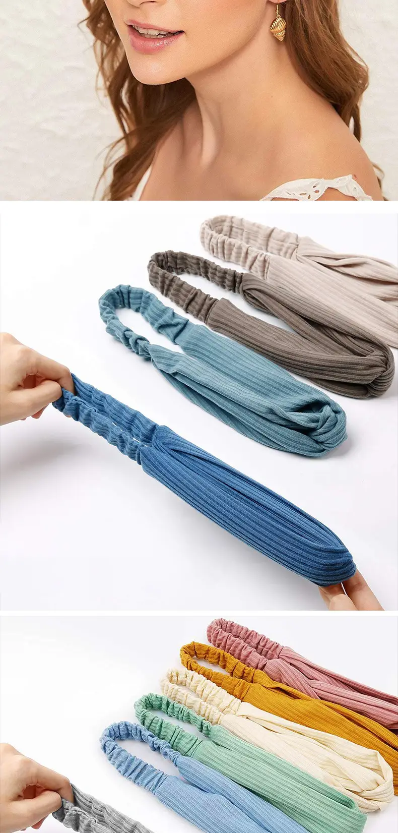Women's Dark Blue Knitted Bow Headband — feature 7