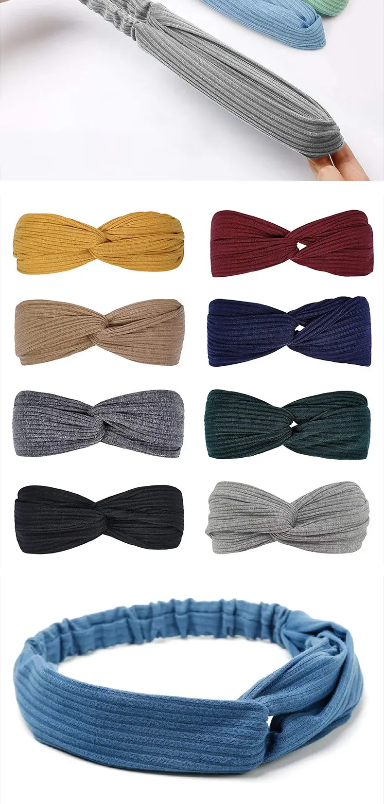 Women's Dark Blue Knitted Bow Headband — feature 8