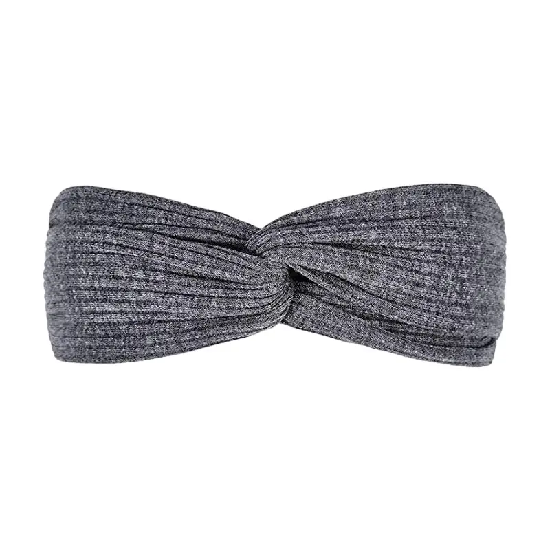 Women's Dark Blue Knitted Bow Headband - Image 4