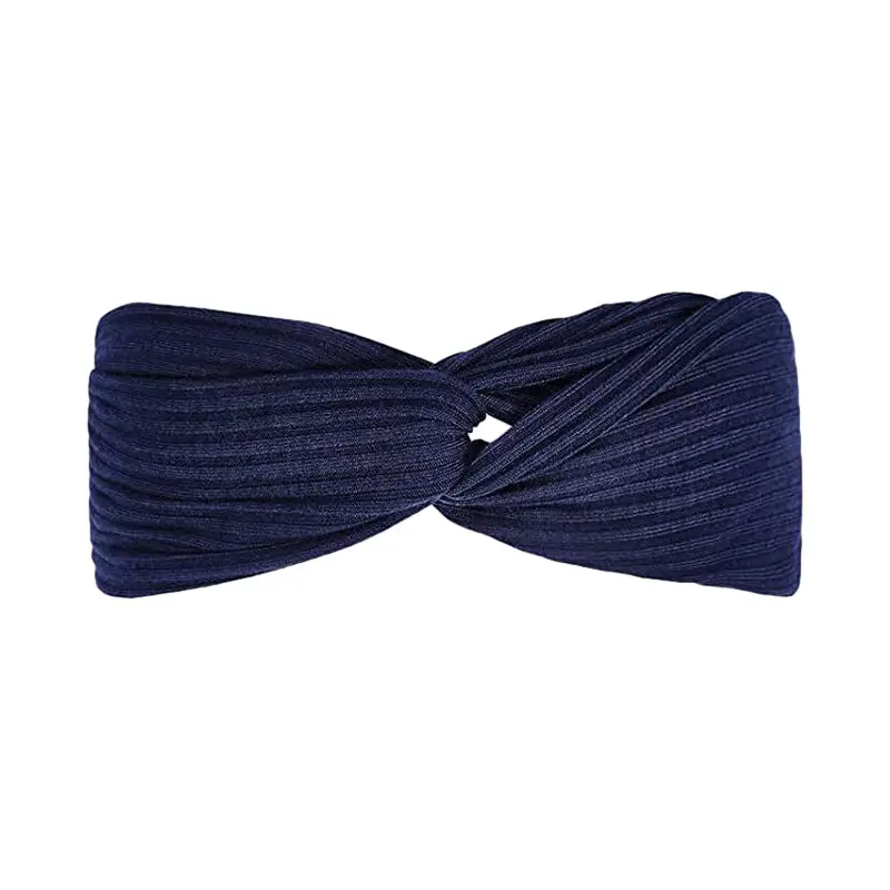 Women's Dark Blue Knitted Bow Headband - Image 8