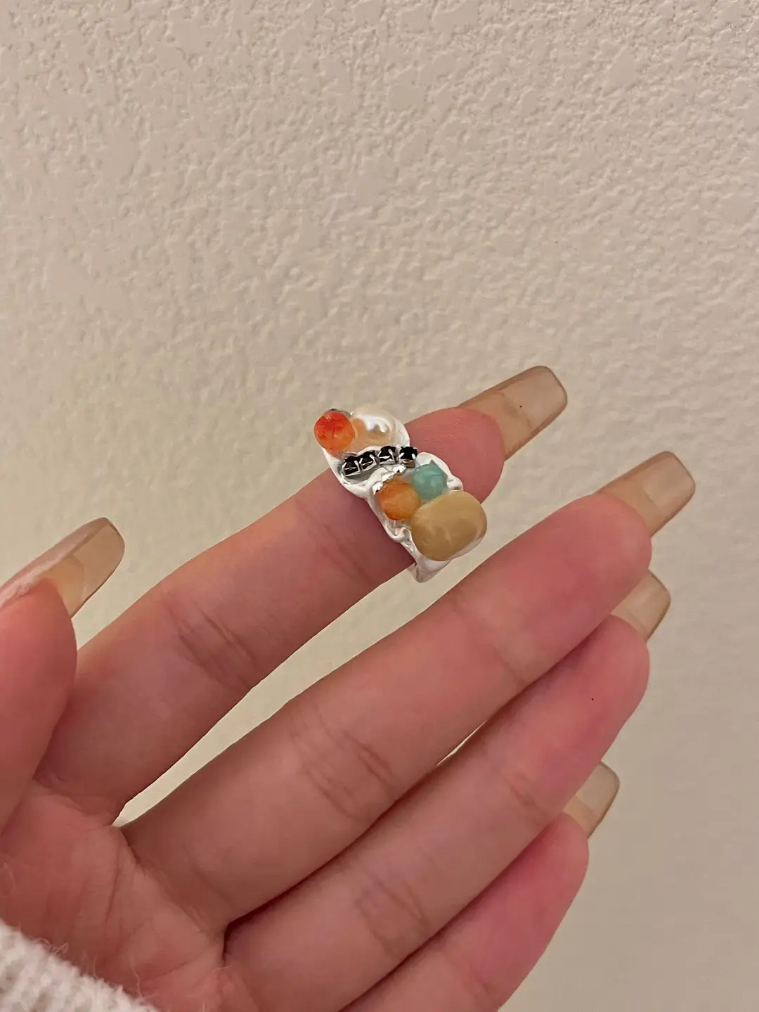 New Chinese style handmade beaded natural raw stone open stacked ring female ins All-match cold style colorful ring - Image 4