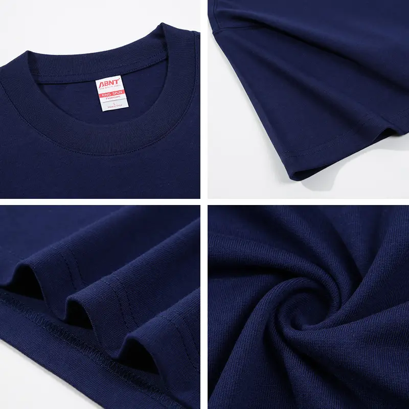 270g Heavy Cotton Round Neck Retro Loose T-Shirt Navy Blue - Image 10