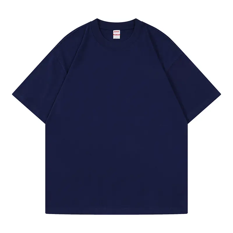 270g Heavy Cotton Round Neck Retro Loose T-Shirt Navy Blue - Image 11