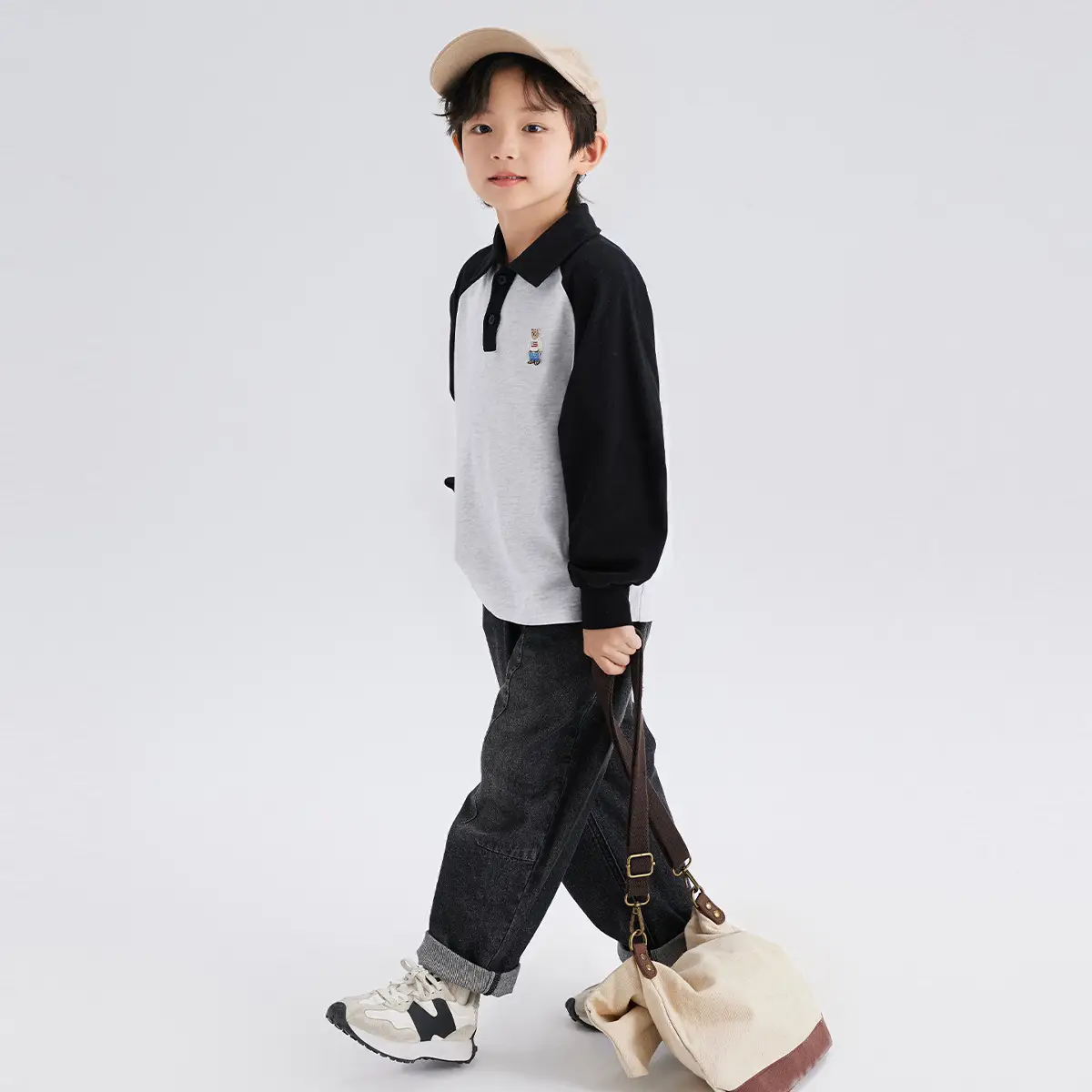 Boys Cotton Polo Shirt Long Sleeve White Green 2024 - Image 3