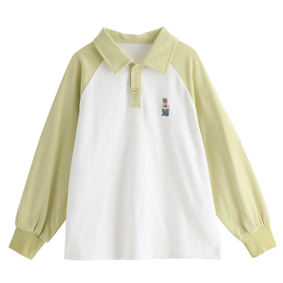 Boys Cotton Polo Shirt Long Sleeve White Green 2024 - Image 5