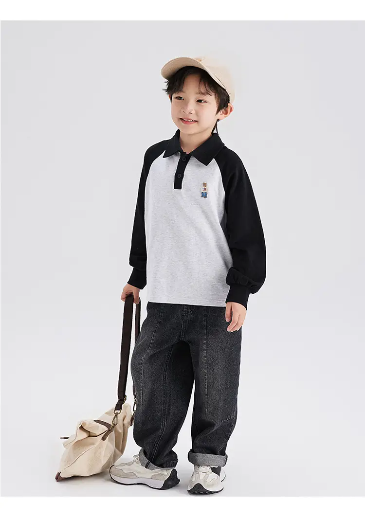 Boys Cotton Polo Shirt Long Sleeve White Green 2024 — feature 10